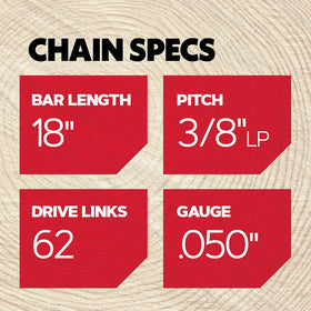 Oregon S62 low-kickback design with bumper drive link for safer cutting.