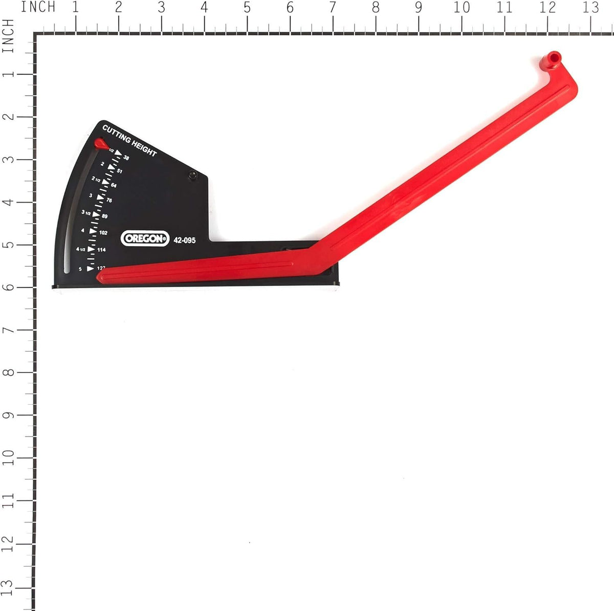 Oregon Deck Leveling Gauge in use on mower demonstrates even cuts and reduced scalping