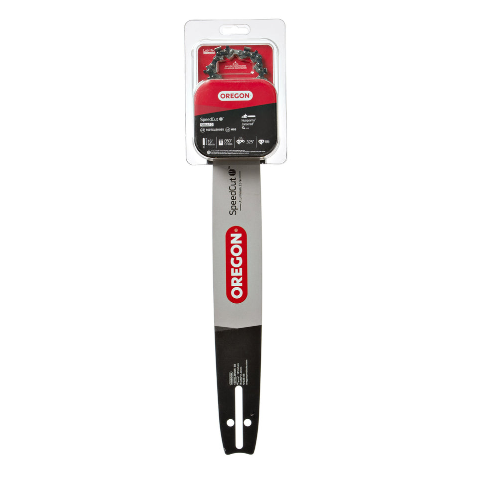 Oregon SpeedCut 16-inch bar with 66-drive-link chain for versatile compatibility.
