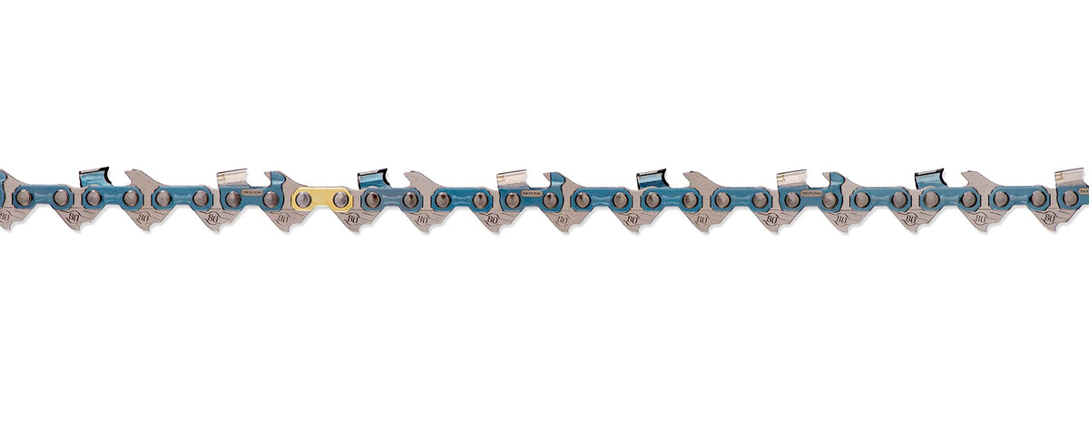 Oregon SpeedCut Nano chain on a 14-inch bar with 59 drive links, boosts precision and durability.