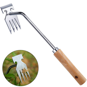 Orelex weed puller tool with four tines, 13-inch design for deep root removal.
