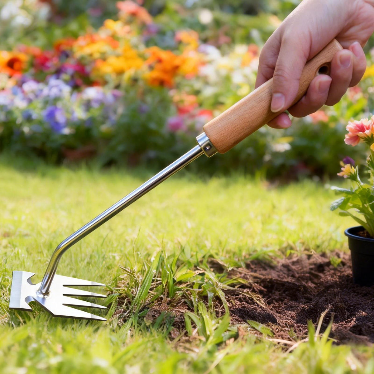 Orelex weed puller tool multi-functional garden tool supports planting and soil loosening.