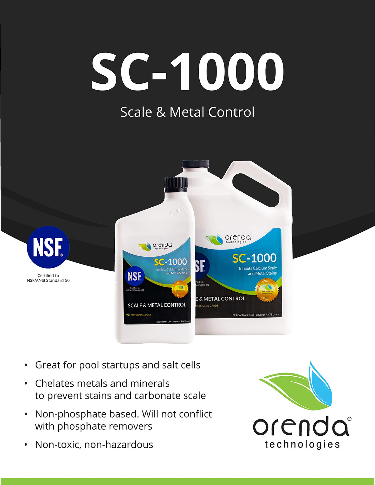 Orenda SC-1000-GAL packaging shows NSF certification and trusted performance.