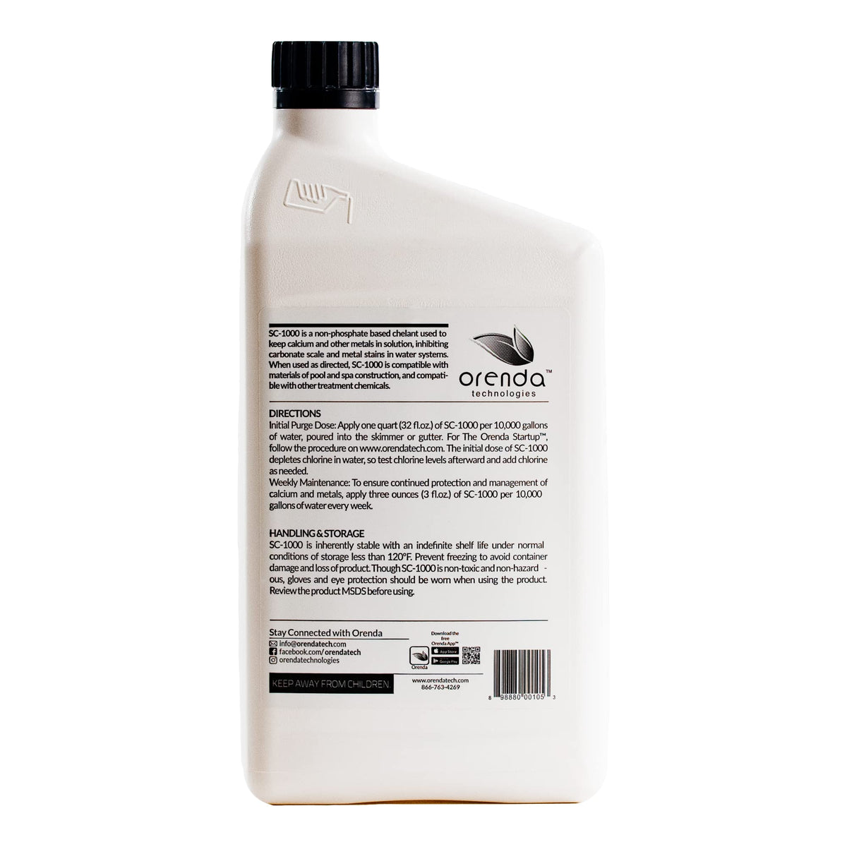 Metal chelant dissolving stains on pool surfaces with Orenda