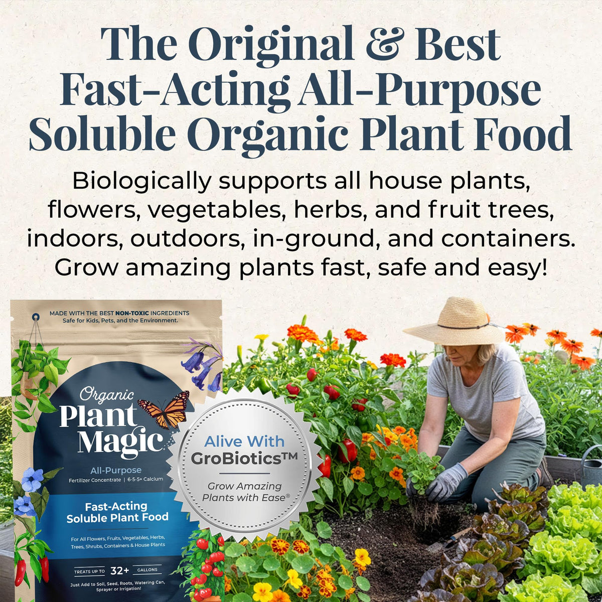 Organic Plant Magic powder dissolving in water for quick nutrient delivery