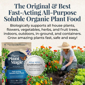 Organic Plant Magic powder dissolving in water for quick nutrient delivery