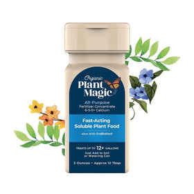 Organic Plant Magic easy-use shaker close-up for quick plant feeding.