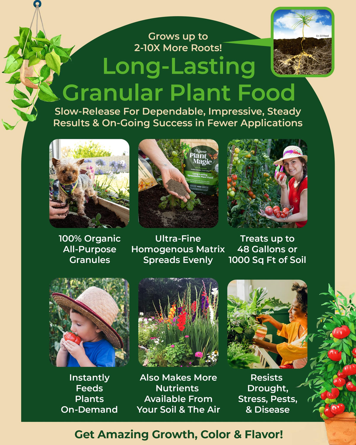 Organic Plant Magic minerals and amino acids support robust edible plants.