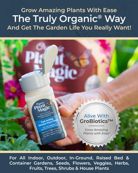 Organic Plant Magic sprinkles on soil enabling effortless nourishment for healthy growth.
