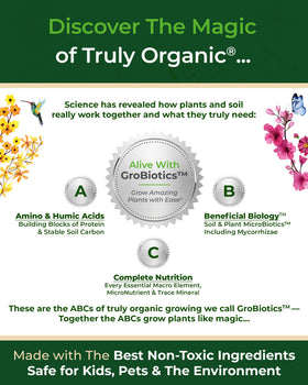 Organic Plant Magic healthy leaves and vibrant flowers with balanced nutrition.