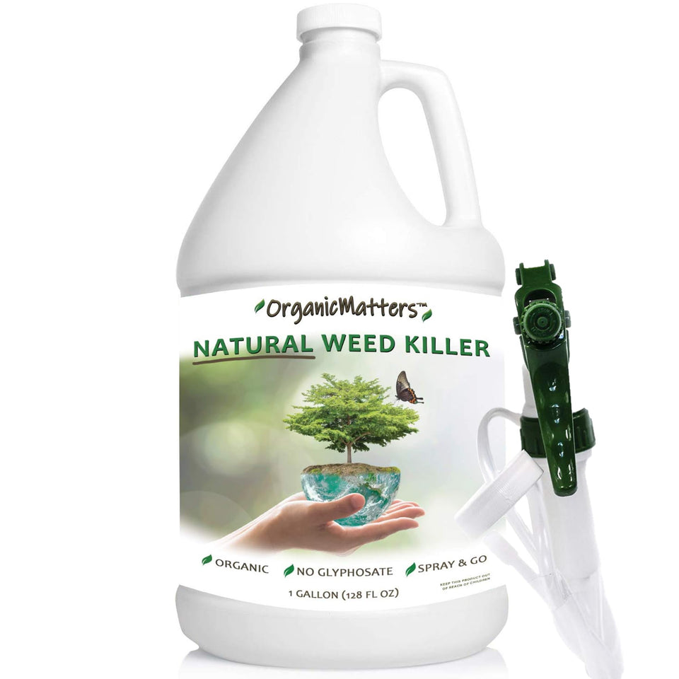 OrganicMatters Natural Weed Killer Spray bottle for easy outdoor weed control.