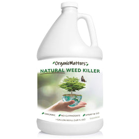 OrganicMatters weed killer spray bottle shows easy application and glyphosate-free formula.