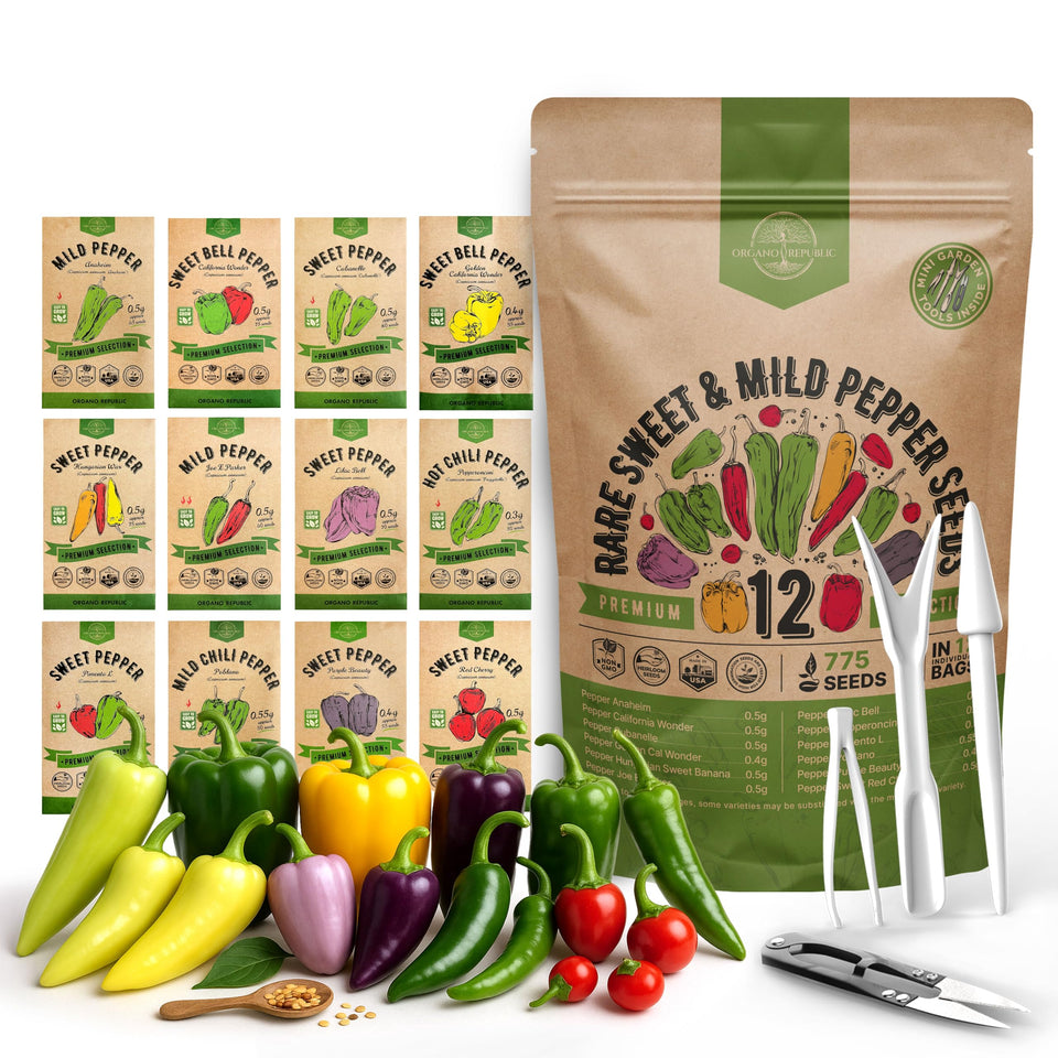 Organo Republic 12-seed pepper variety pack for home gardening success.