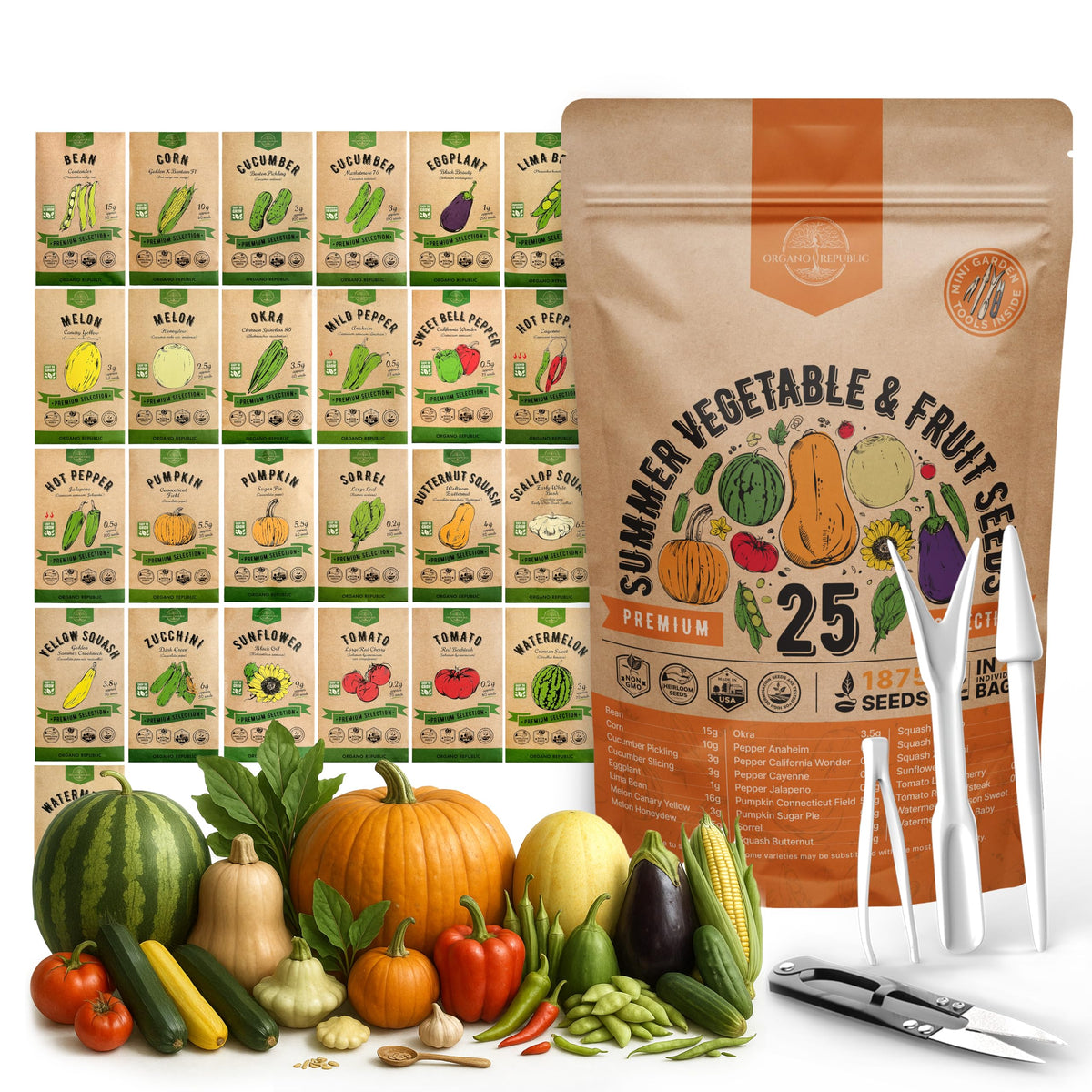 Organo Republic 25-seed pack inside a resealable bag for easy storage and planting