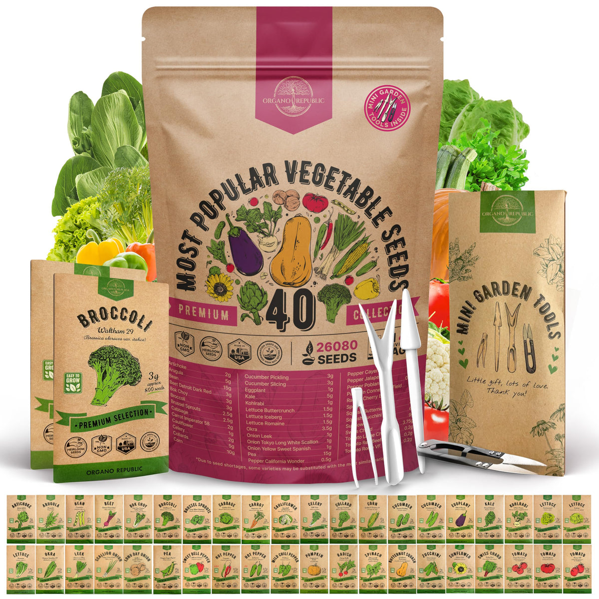 Organo Republic 40-seed pack in a waterproof bag for bulk home gardening