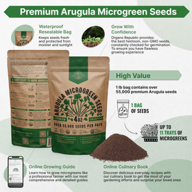 Organo Republic arugula microgreens tray setup enables quick harvest.