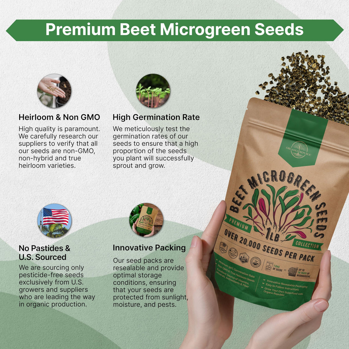 Organo Republic beet seeds in a resealable 1 lb bag for storage