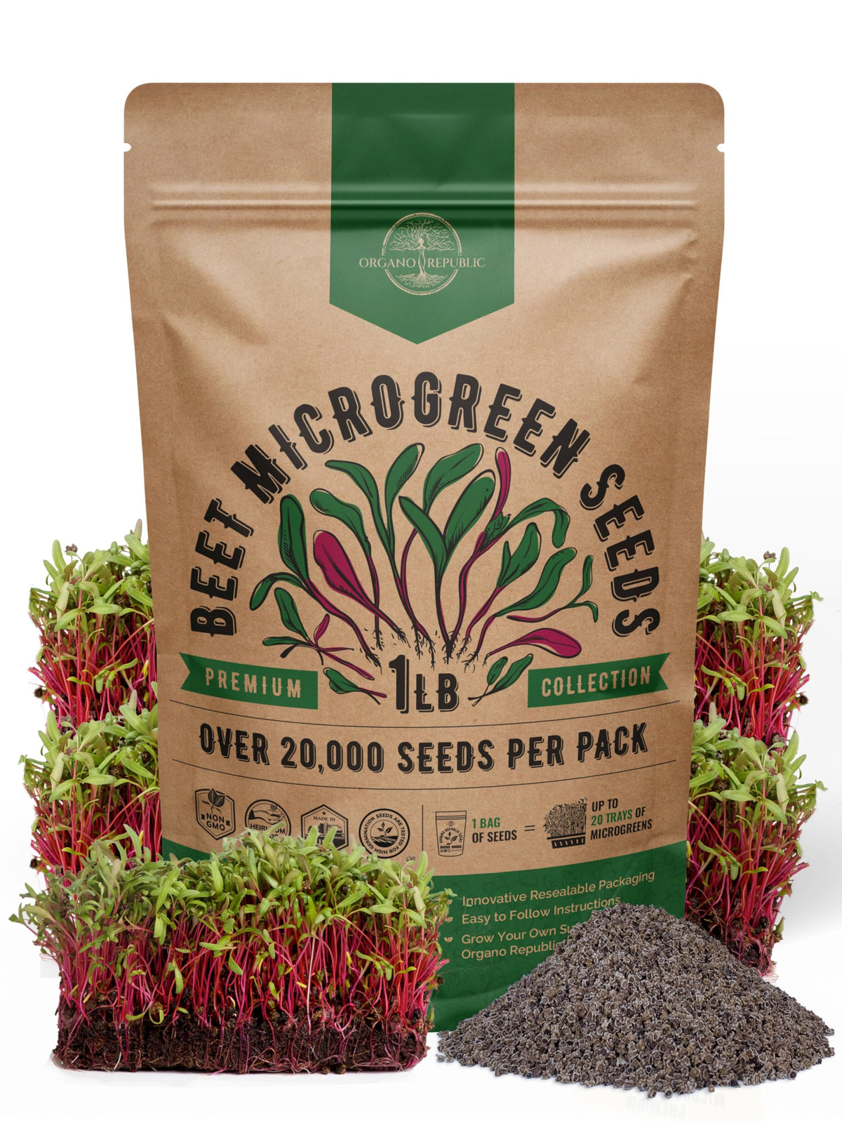Organo Republic beet sprouting seeds in a bulk bag for easy home growing