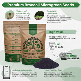 Organo Republic heirloom broccoli microgreens seeds ready to grow in soil.