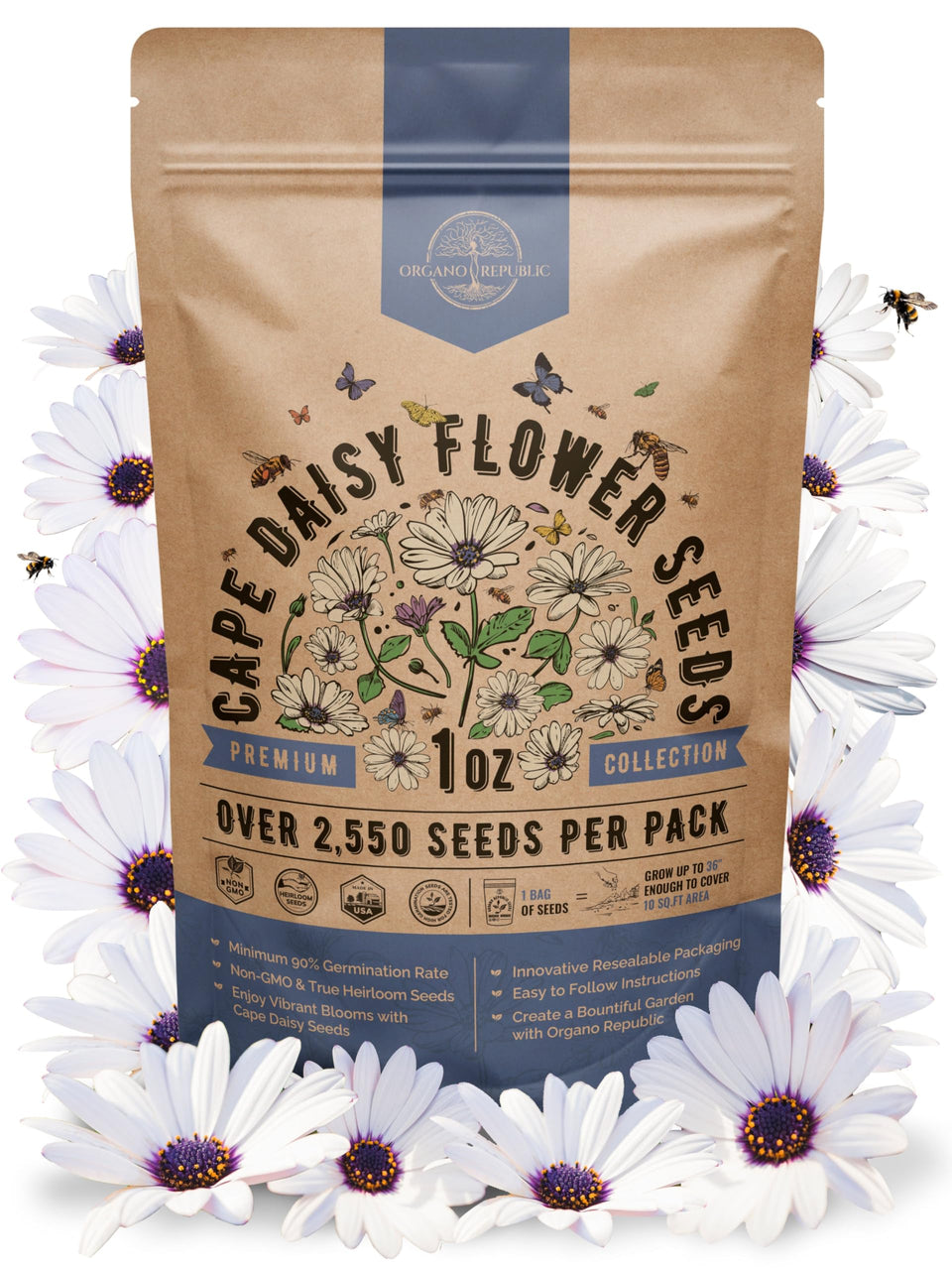 Organo Republic Cape Daisy Seeds Pack front view for easy garden planning