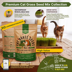 Organo Republic cat grass seeds waterproof bag protects freshness during storage.