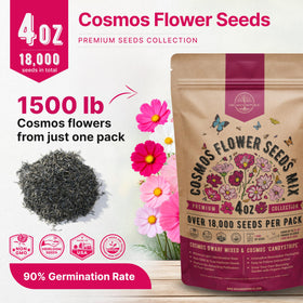 Seed packet QR code linking to online growing guide for cosmos seeds