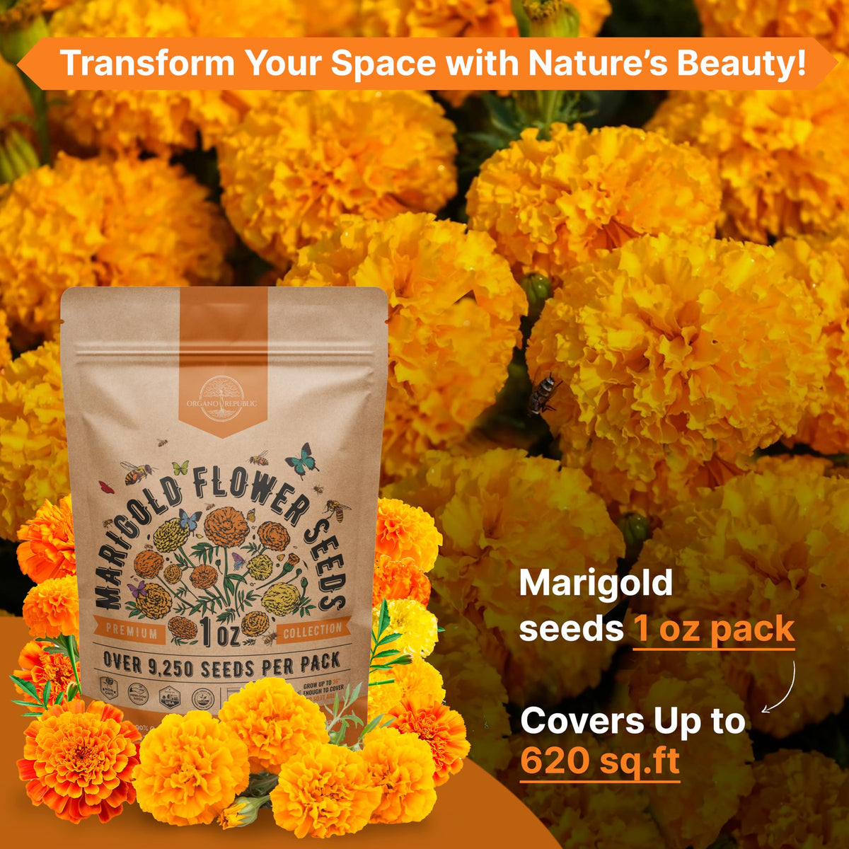 Organo Republic marigold seeds pack ideal for indoor seed starting trays