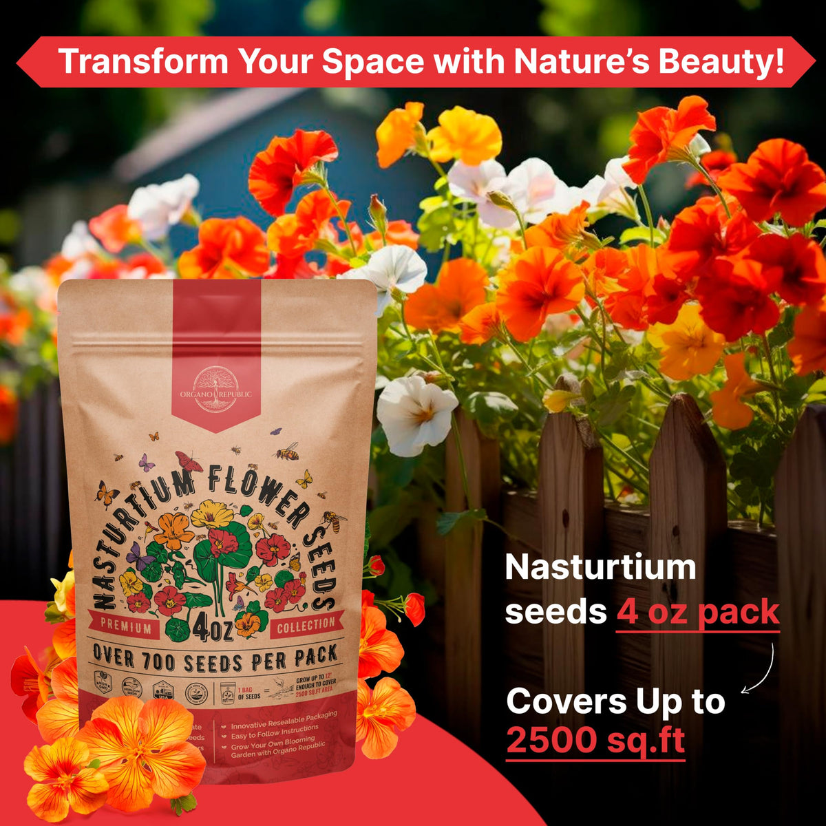 Organo Republic Nasturtium seeds pack designed for high germination potential