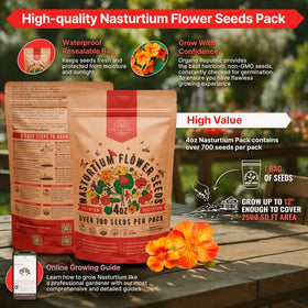 Organo Republic Nasturtium seeds pack with QR code linking to growing guide