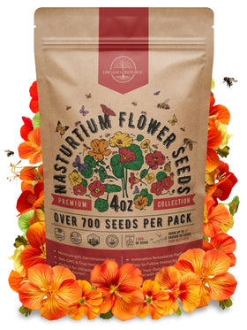 Organo Republic Nasturtium seeds pack showing a waterproof bag for seed storage and freshness