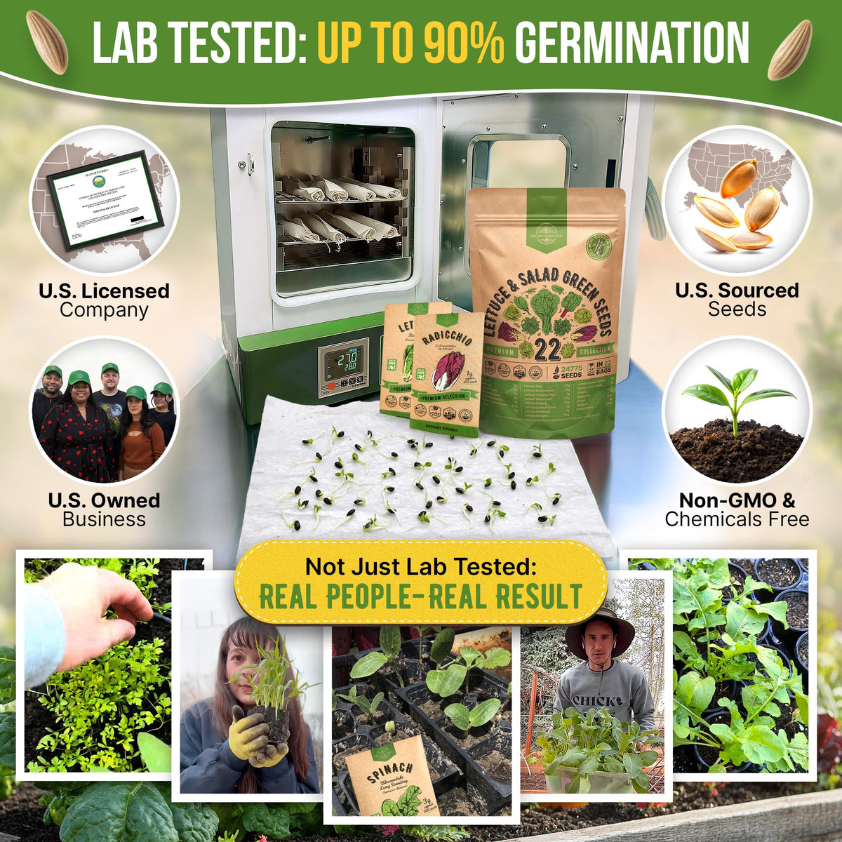 Organo Republic seed packets close-up with heirloom varieties for diverse salads