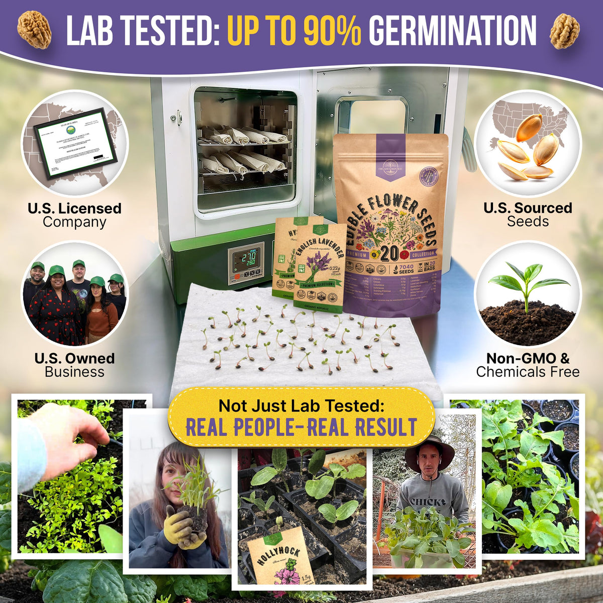 Organo Republic seed packets close-up showing QR guide for easy growing instructions.