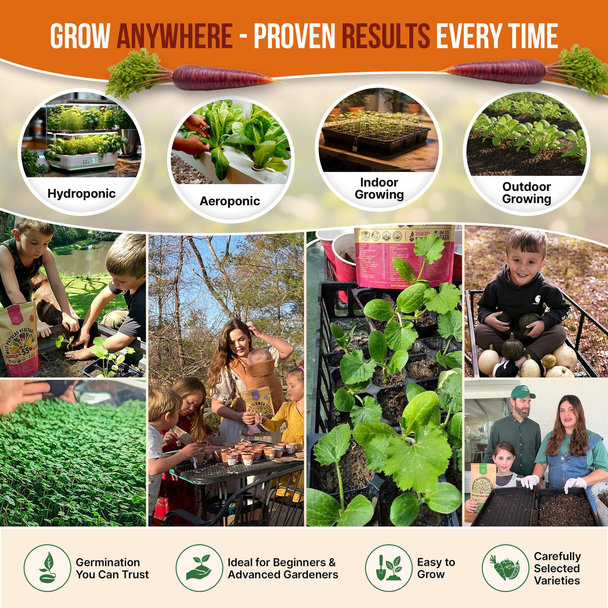 Seed packets from Organo Republic feature QR guides for growing tips and recipes