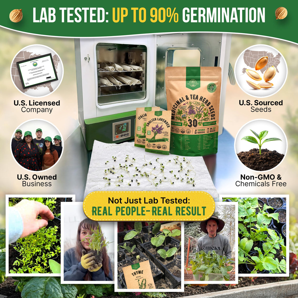 Organo Republic seeds inside pack showing 30 packets for easy home gardening