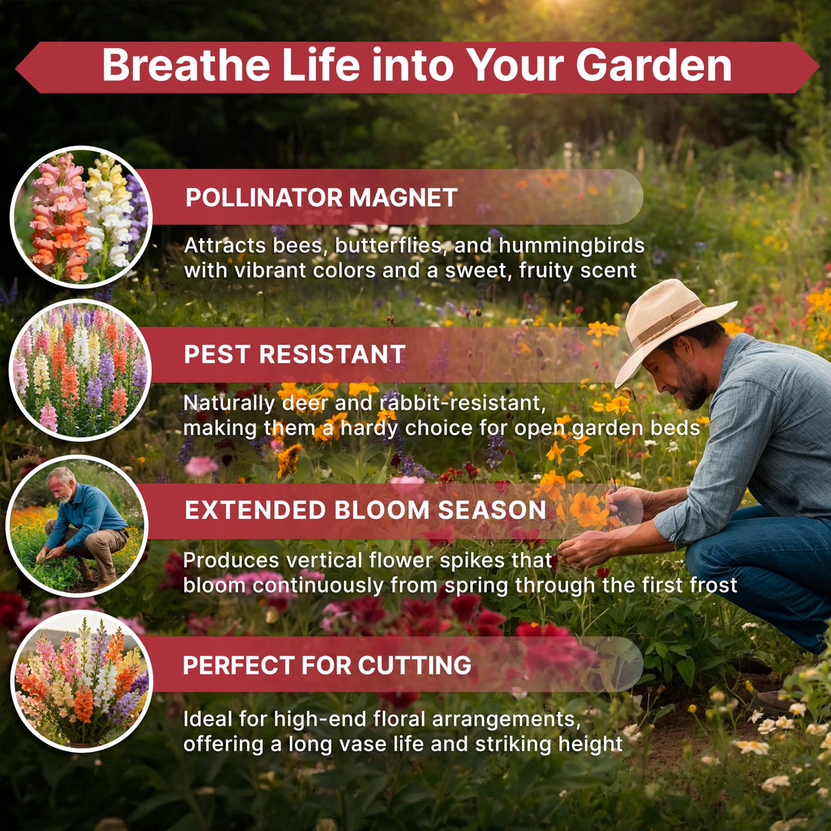 Organo Republic snapdragon bloom preview shows colorful spikes and velvety petals for garden color.