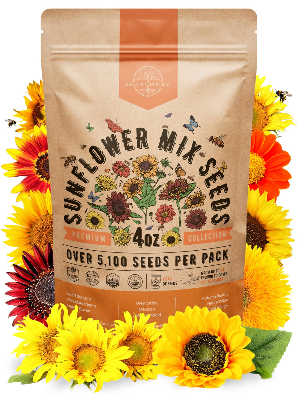 Organo Republic Sunflower Mix Pack front view showing vibrant blooms and easy planting