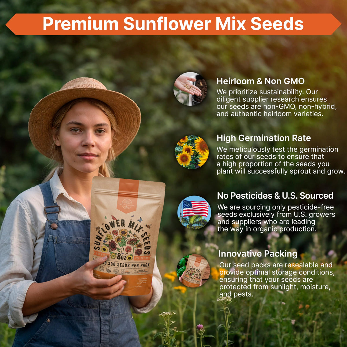 Organo Republic Sunflower outdoor garden scene demonstrates easy planting in beds