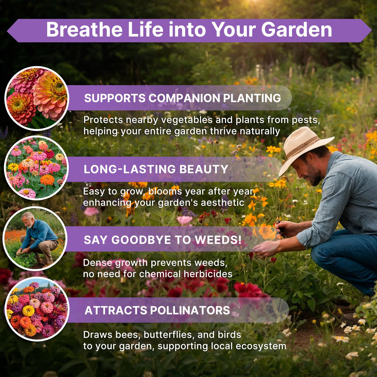 Organo Republic US-sourced zinnia seeds with high germination potential.