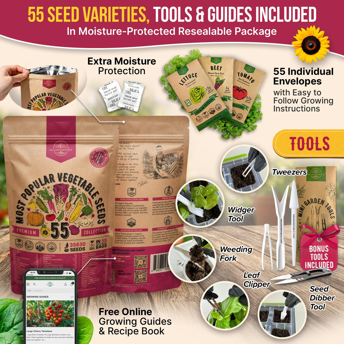 Organo Republic waterproof resealable bag protects seeds for indoor and outdoor gardening