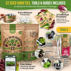 Organo Republic waterproof resealable bag showcasing 22 varieties for easy indoor-outdoor growing