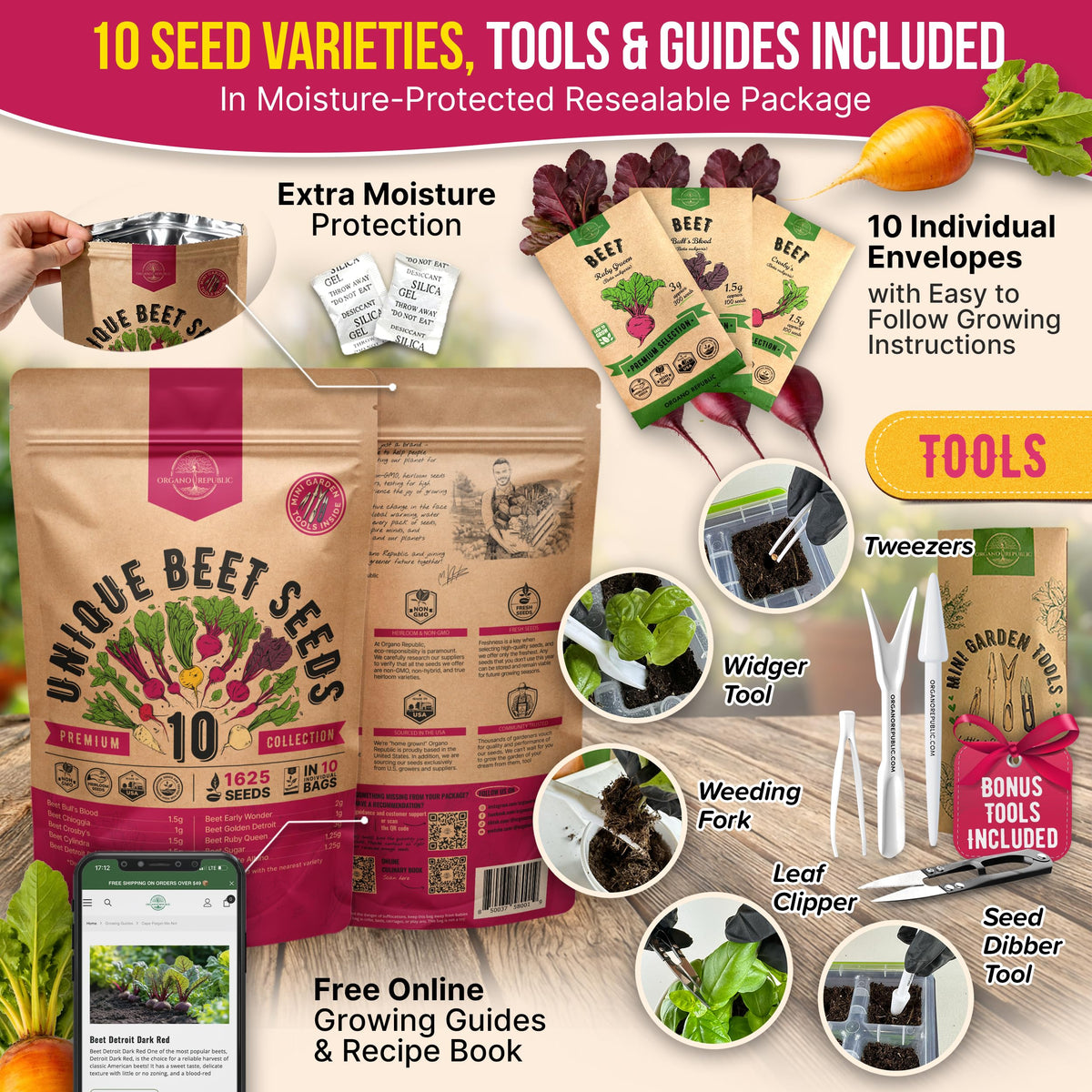 Organo Republic waterproof resealable seed bag preserves seed viability and shelf life.