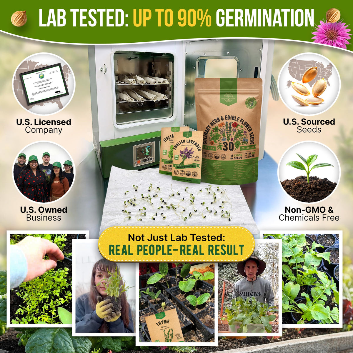 Organo Republic waterproof seed bag with 30 packets for easy planting indoors or outdoors.