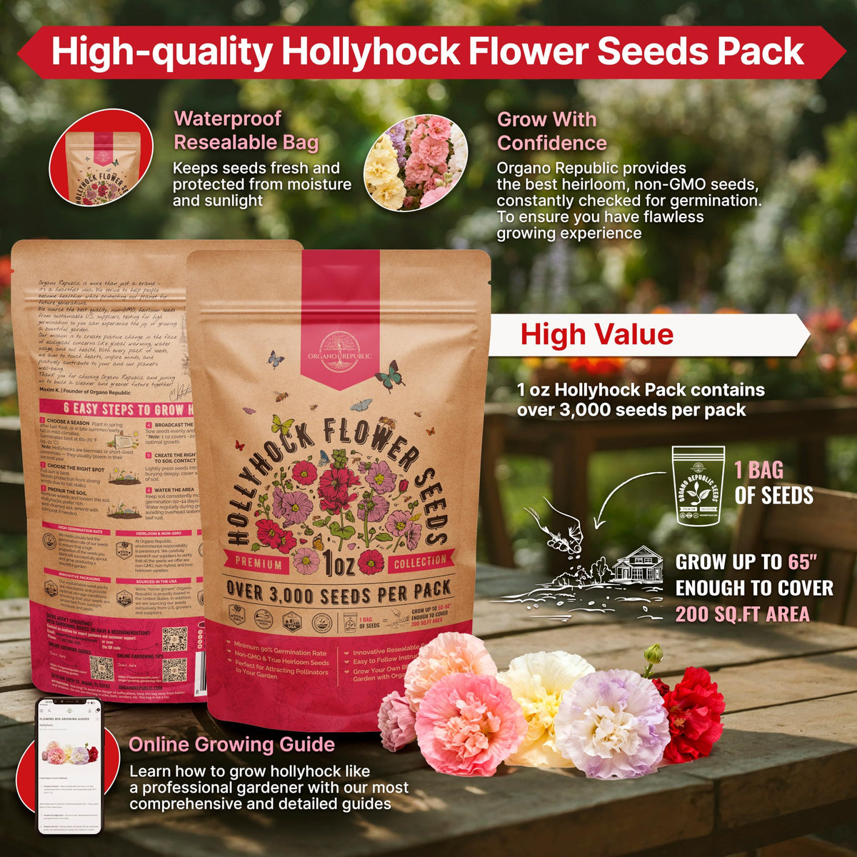 Organo Republic waterproof seed bag protects seeds from moisture for longer freshness.