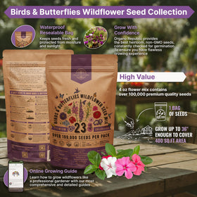 Organo Republic wildflower seeds designed for pollinator gardens attract bees butterflies and birds