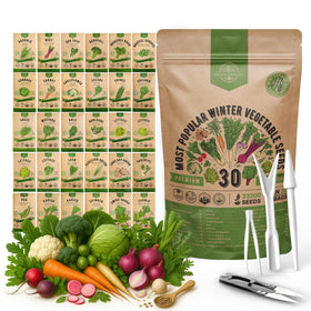 Organo Republic winter seed pack bag with 30 heirloom seeds for year-round harvest.
