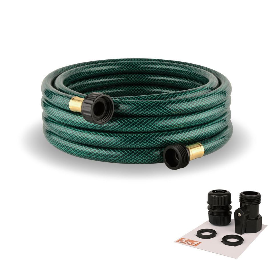Orgrimmar 15ft garden hose shows flexible design for easy maneuvering around plants.