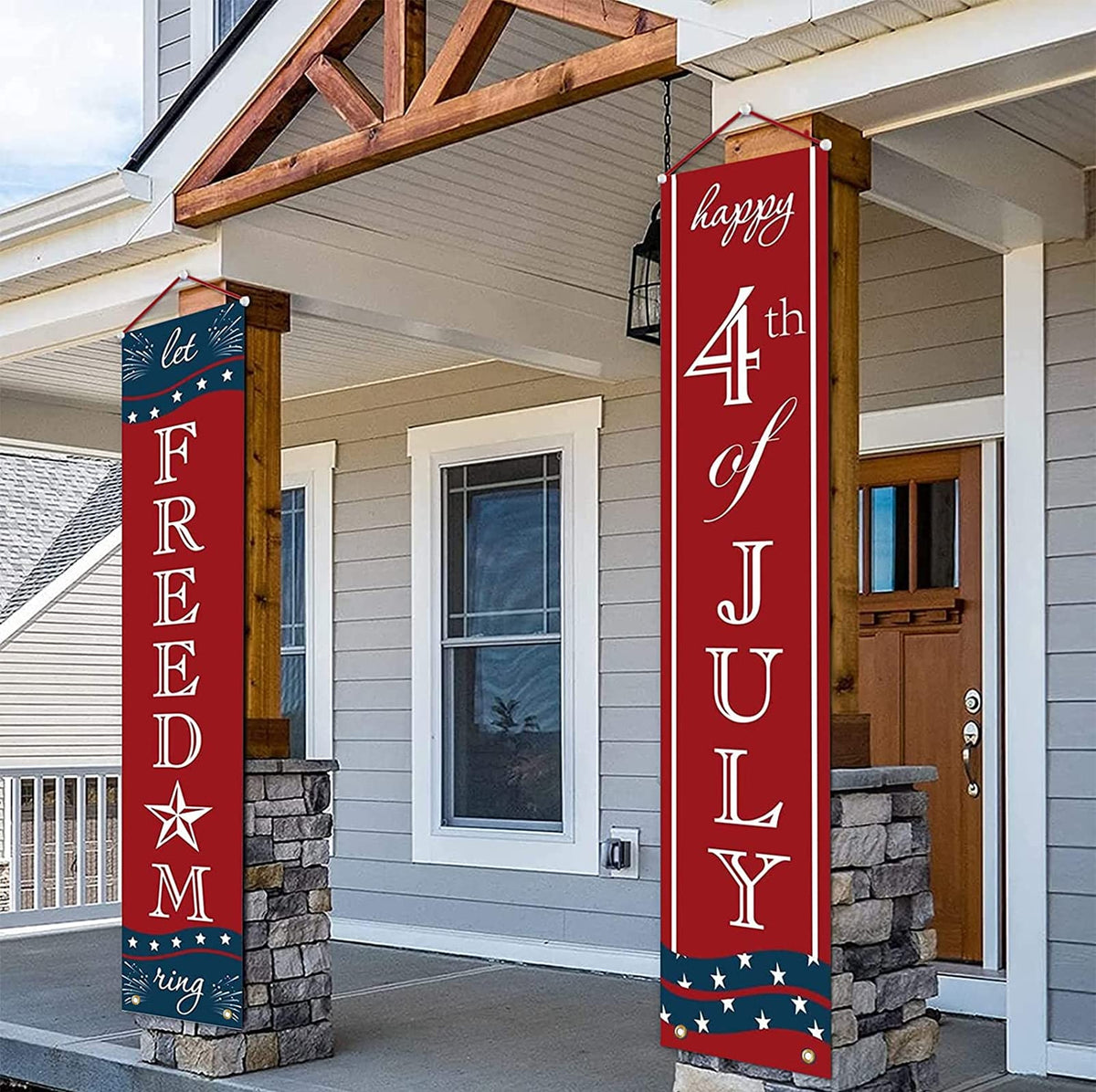 Oriental Cherry Fourth of July banner decor for outdoor display on porch or wall.