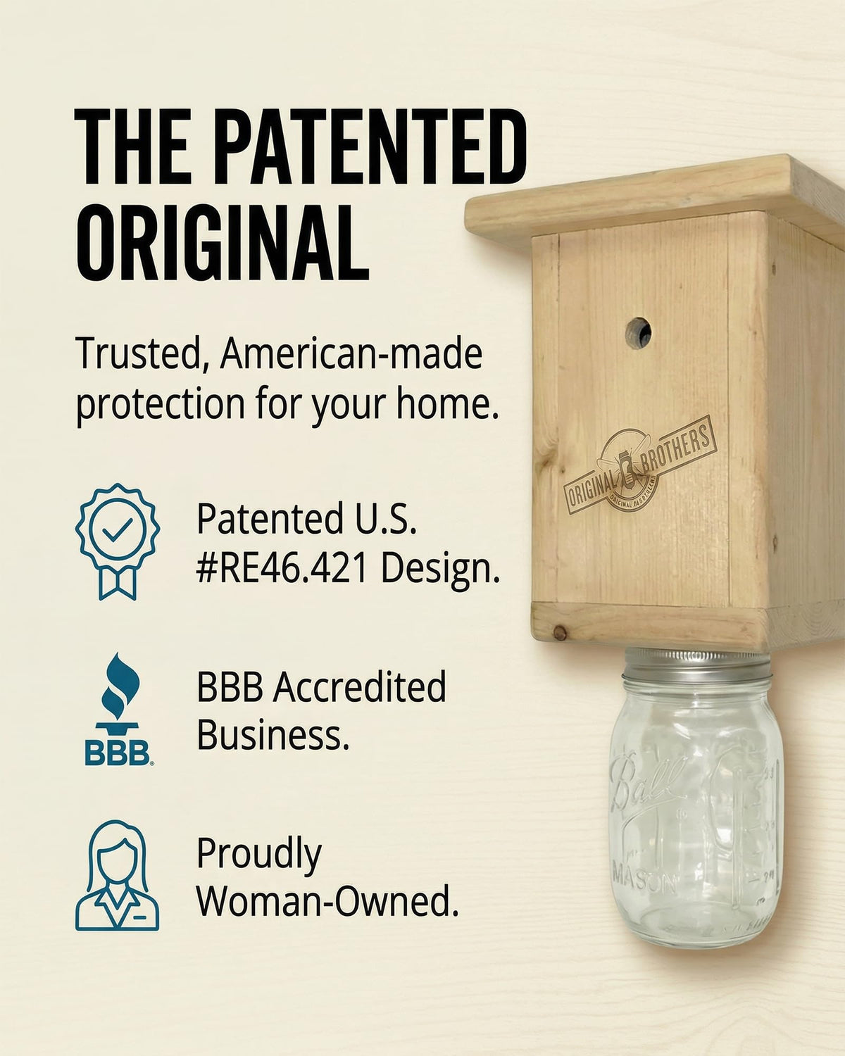 Original B Brothers wooden bee trap showcases natural hardwood for durable outdoor use.