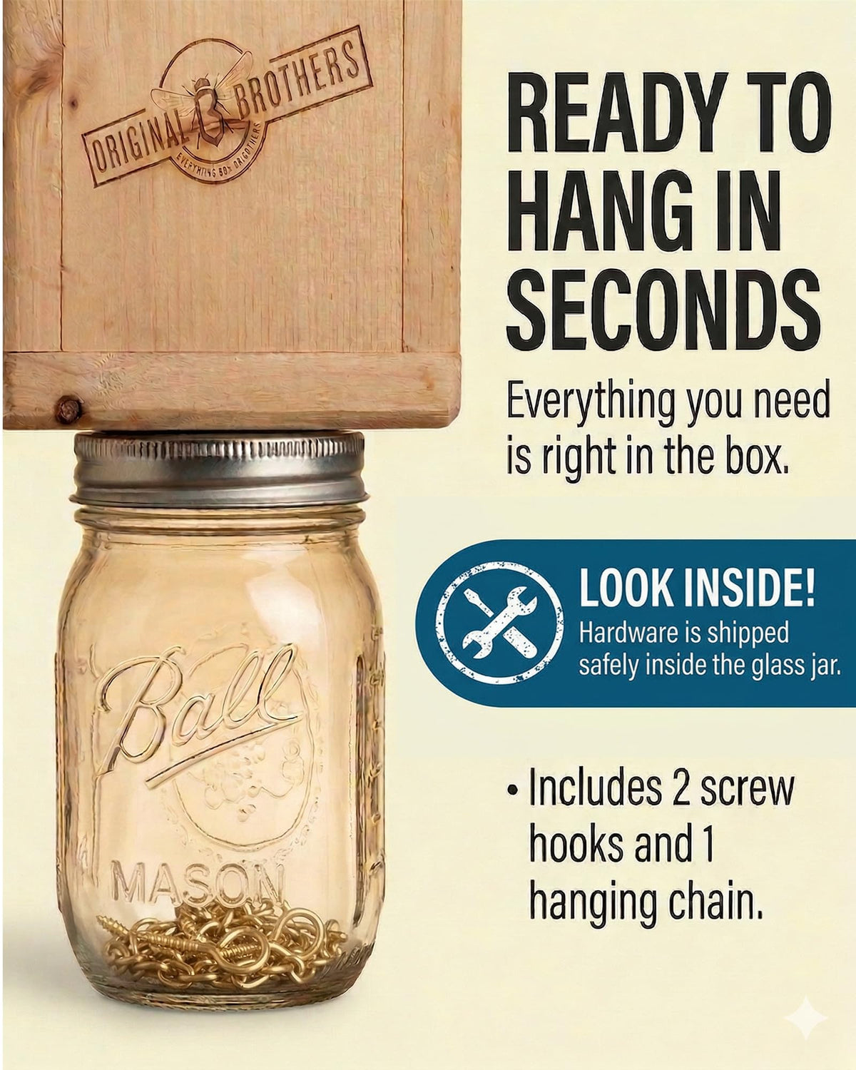 Original B Brothers traps include hooks and chain for quick, versatile hanging.