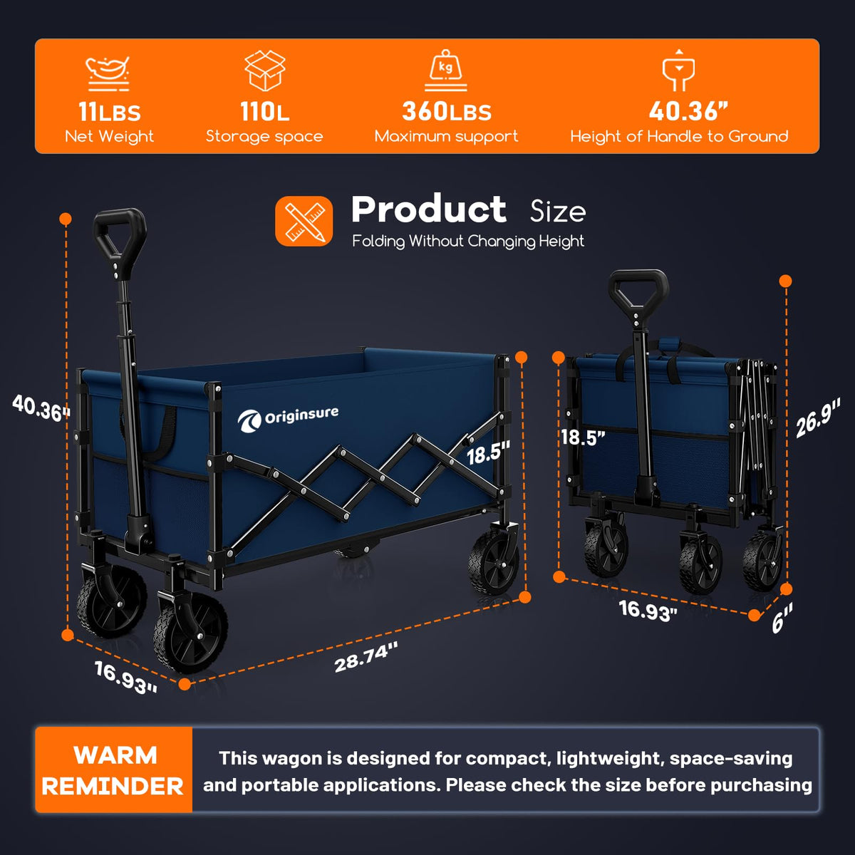 Originsure heavy-duty wagon frame with 360 lb capacity in blue